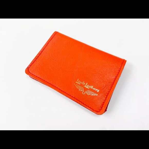 RARE LEWIS LEATHERS AVIAKIT Horsehide Card Case Wallet England Orange Red Bifold - Picture 5 of 8